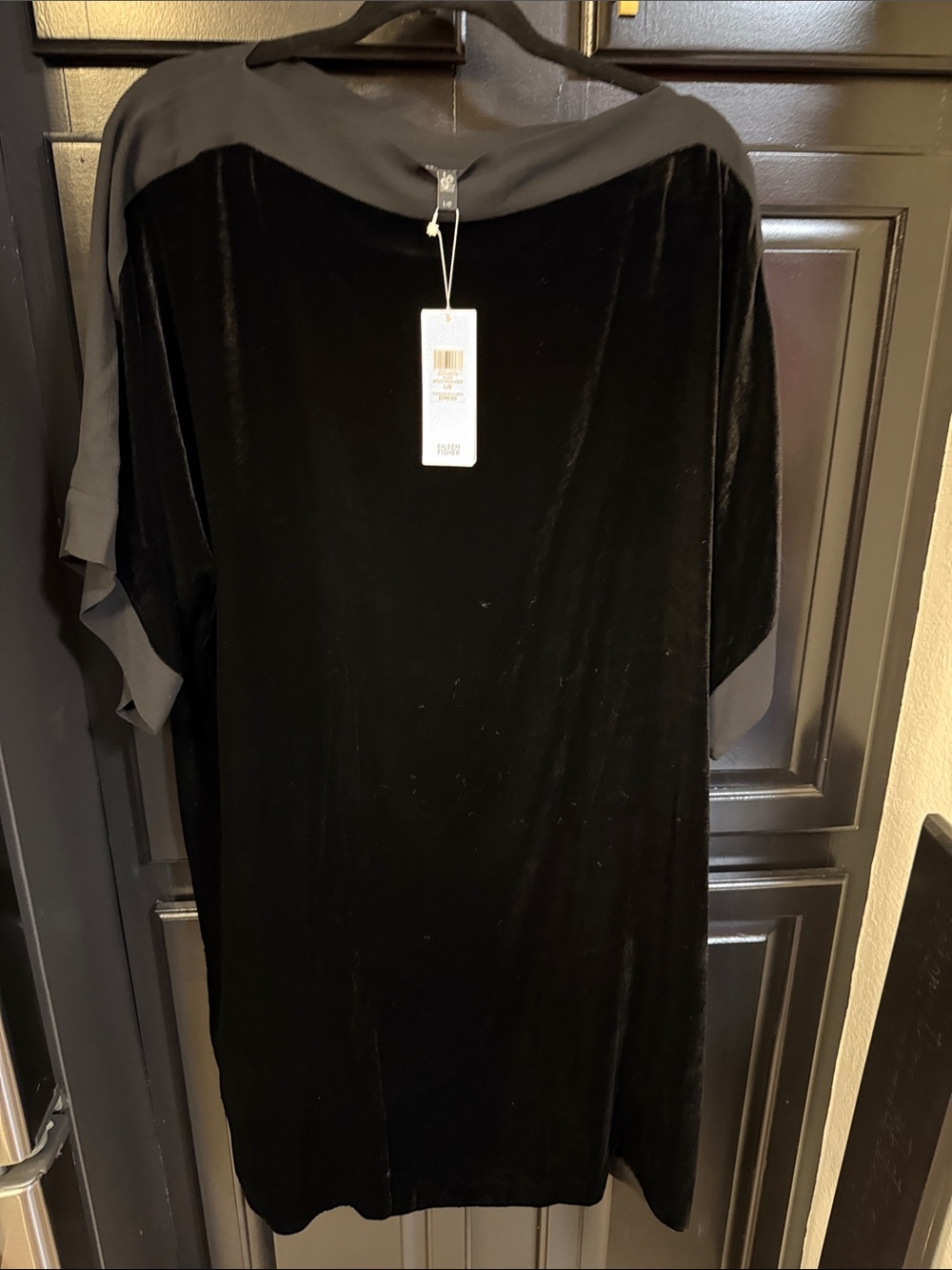 Eileen Fisher Black Velvet Short Sleeve Shift Dress